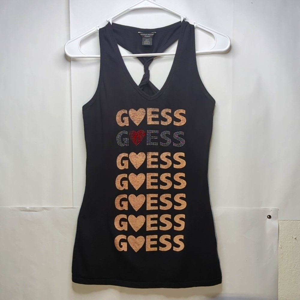GUESS Authentic vintage women's black bling racer back tank